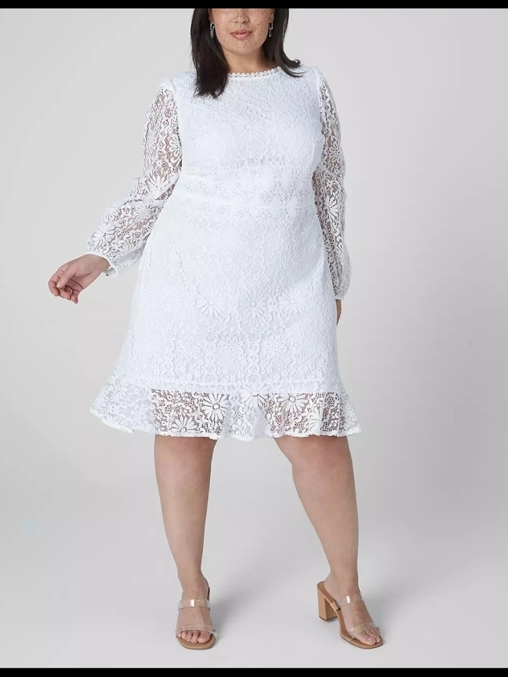 Lane Bryant White Lace Long-Sleeve Fit-and-Flare Dress